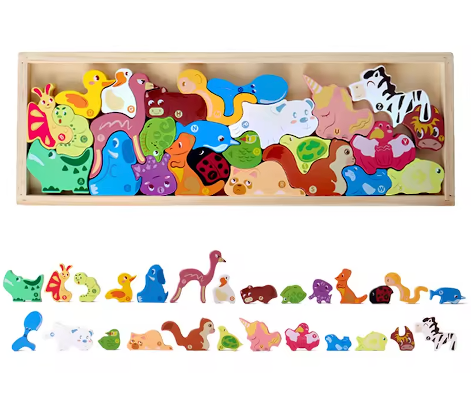 Abecedario Animal – Puzzle Montessori en Madera con Letras y Fauna del Mundo