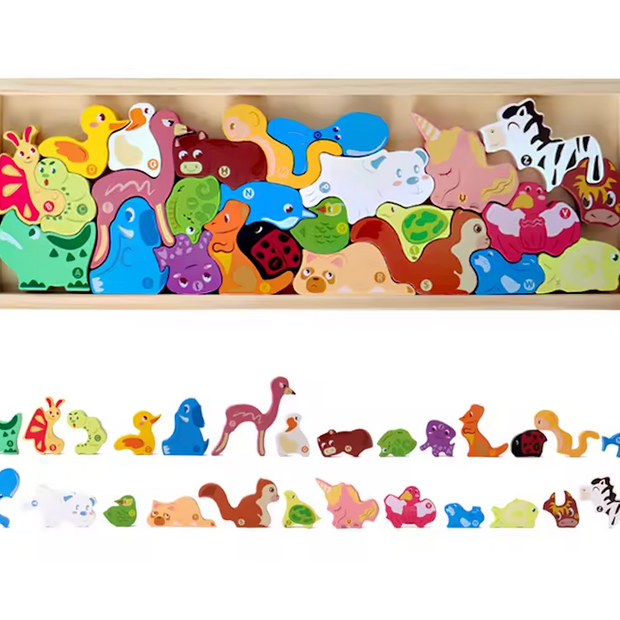 Abecedario Animal – Puzzle Montessori en Madera con Letras y Fauna del Mundo