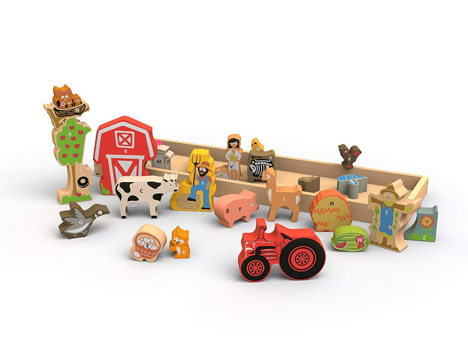 Abecedario en la Granja – Puzzle Montessori de Madera con Letras y Animales del Campo