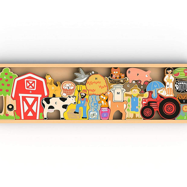 Abecedario en la Granja – Puzzle Montessori de Madera con Letras y Animales del Campo