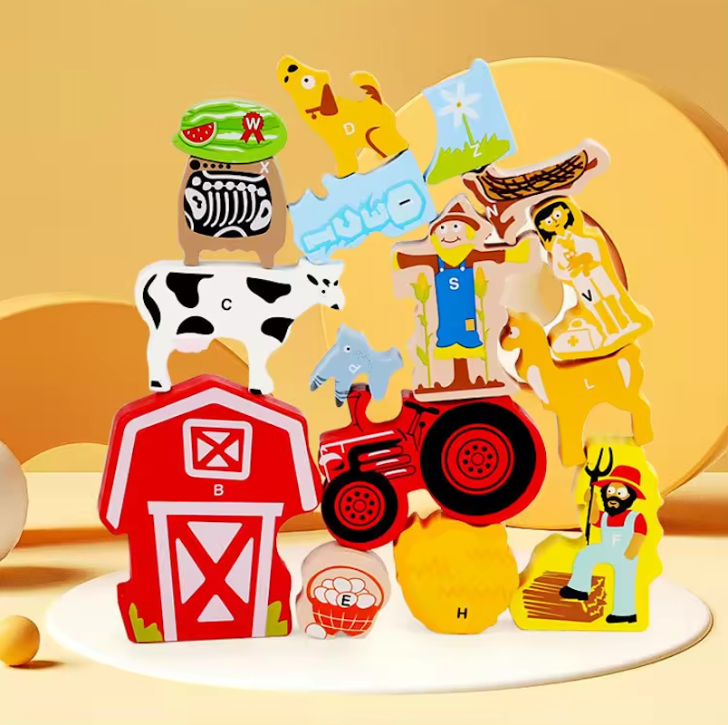 Abecedario en la Granja – Puzzle Montessori de Madera con Letras y Animales del Campo