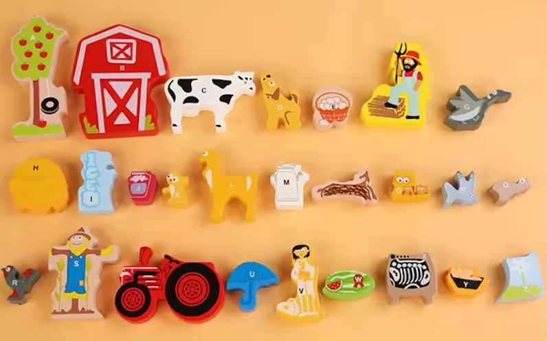 Abecedario en la Granja – Puzzle Montessori de Madera con Letras y Animales del Campo