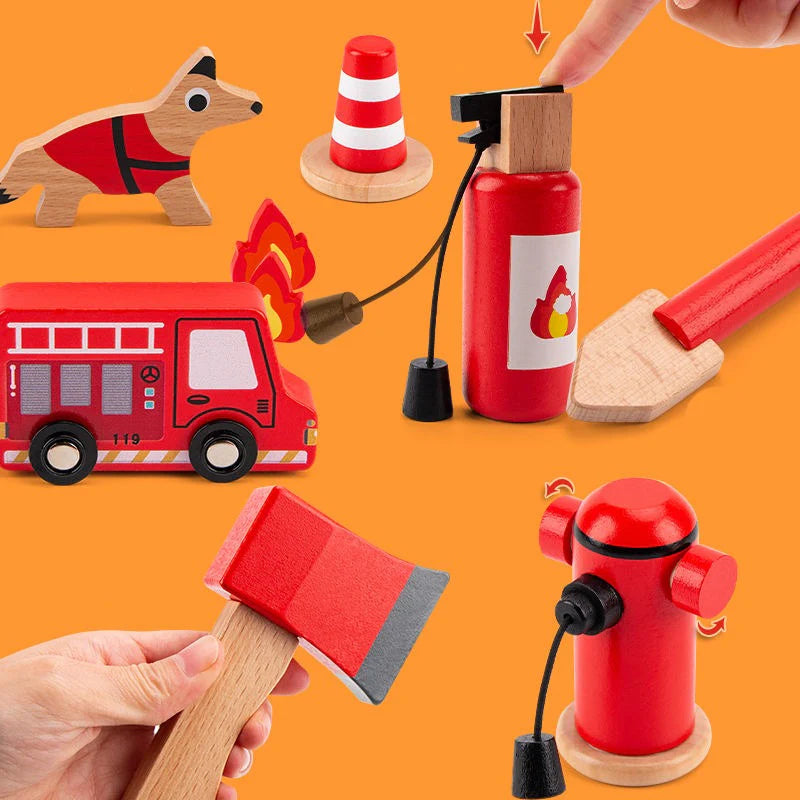 Brigada de Héroes – Kit de Bombero Infantil de Madera (22 piezas)