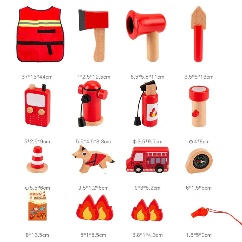 Brigada de Héroes – Kit de Bombero Infantil de Madera (22 piezas)