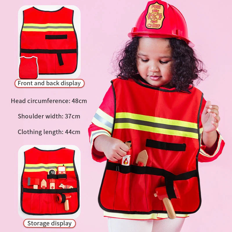 Brigada de Héroes – Kit de Bombero Infantil de Madera (22 piezas)