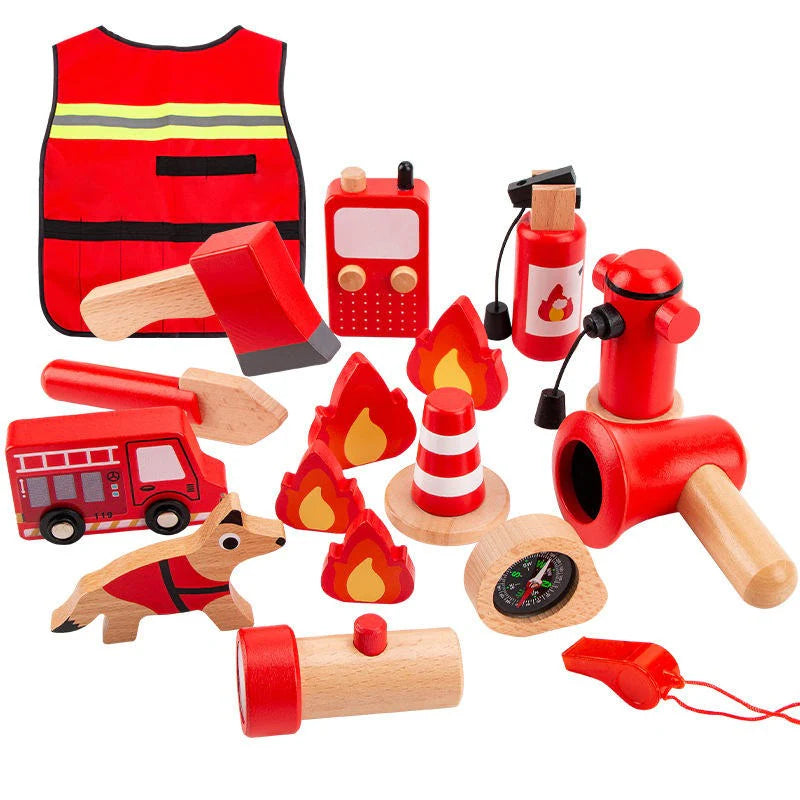 Brigada de Héroes – Kit de Bombero Infantil de Madera (22 piezas)