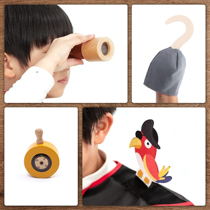¡Al abordaje! Set de Accesorios Pirata de Madera – Disfraz Completo para Pequeños Corsarios