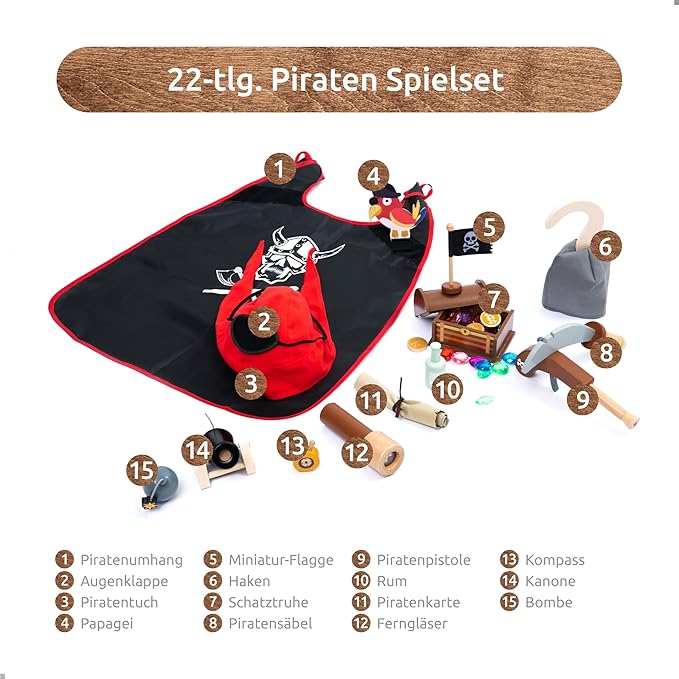 ¡Al abordaje! Set de Accesorios Pirata de Madera – Disfraz Completo para Pequeños Corsarios