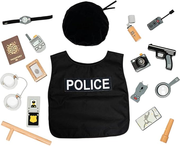 ¡Misión Secreta! Set de Accesorios de Policía de Madera y Chaleco – Juego de Rol para Pequeños Agentes