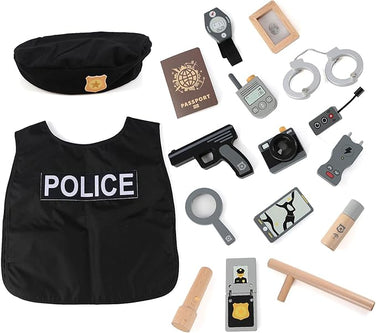 ¡Misión Secreta! Set de Accesorios de Policía de Madera y Chaleco – Juego de Rol para Pequeños Agentes