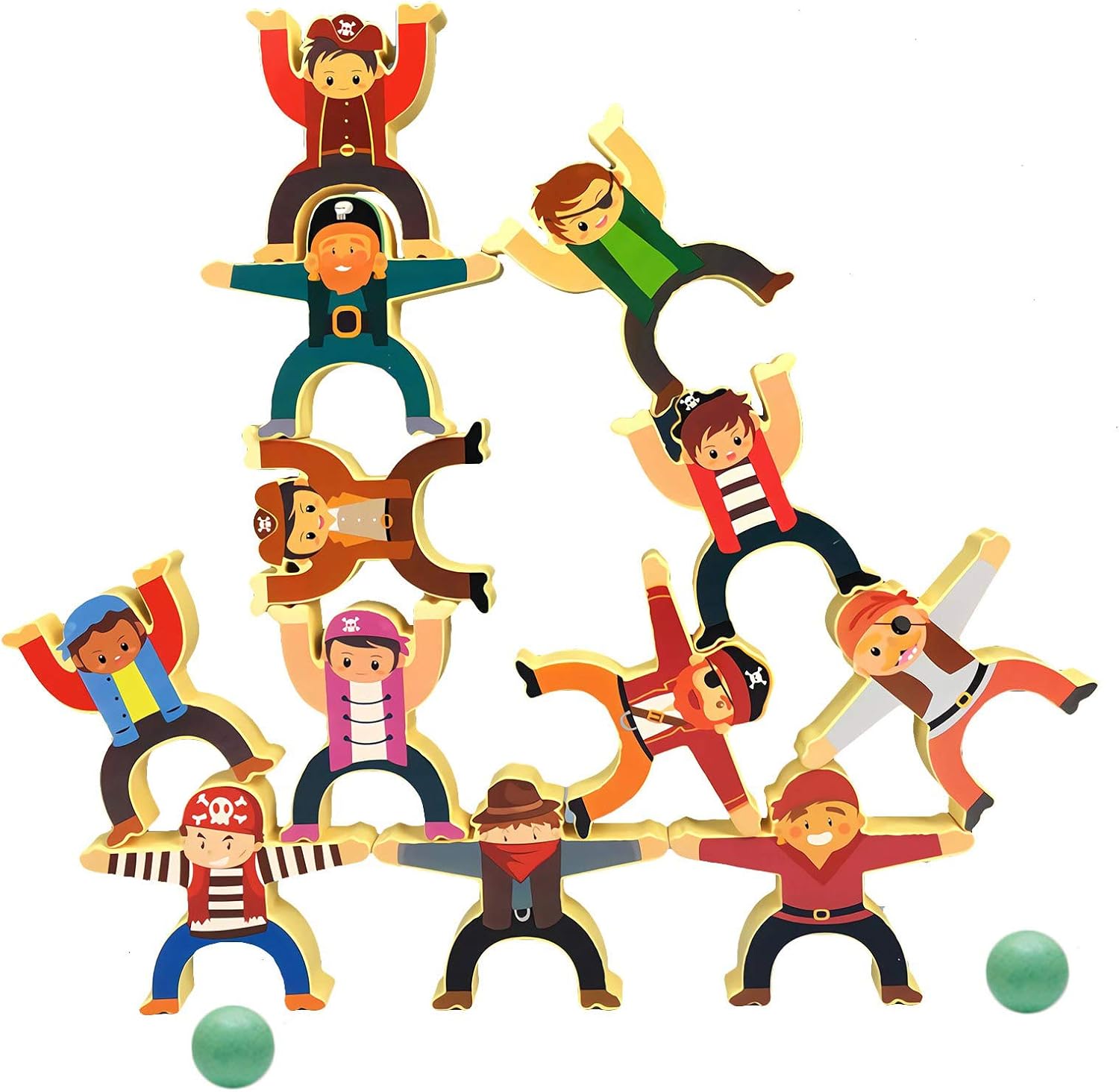 Piratas Equilibristas – Juego de Apilamiento de Madera Montessori