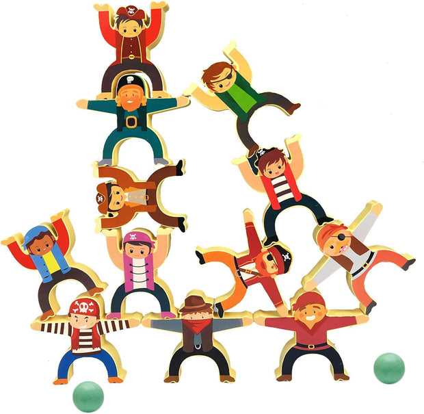 Piratas Equilibristas – Juego de Apilamiento de Madera Montessori