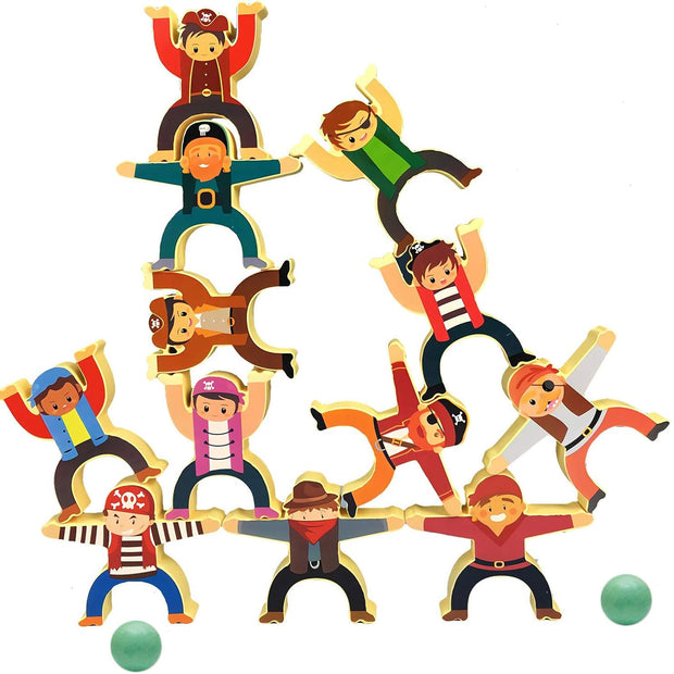 Piratas Equilibristas – Juego de Apilamiento de Madera Montessori