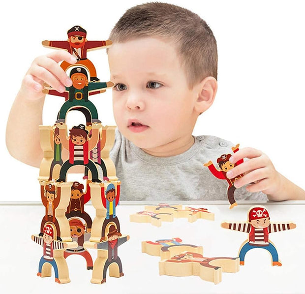 Piratas Equilibristas – Juego de Apilamiento de Madera Montessori