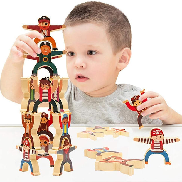 Piratas Equilibristas – Juego de Apilamiento de Madera Montessori