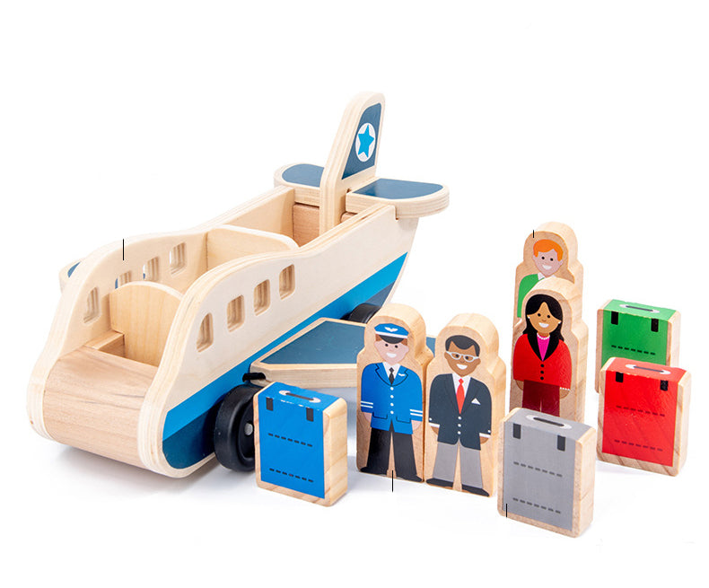 Avión de Madera con Pasajeros, Piloto y Maletas – Juego de viaje para imaginar y aprender