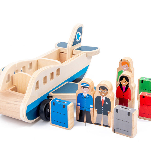 Avión de Madera con Pasajeros, Piloto y Maletas – Juego de viaje para imaginar y aprender