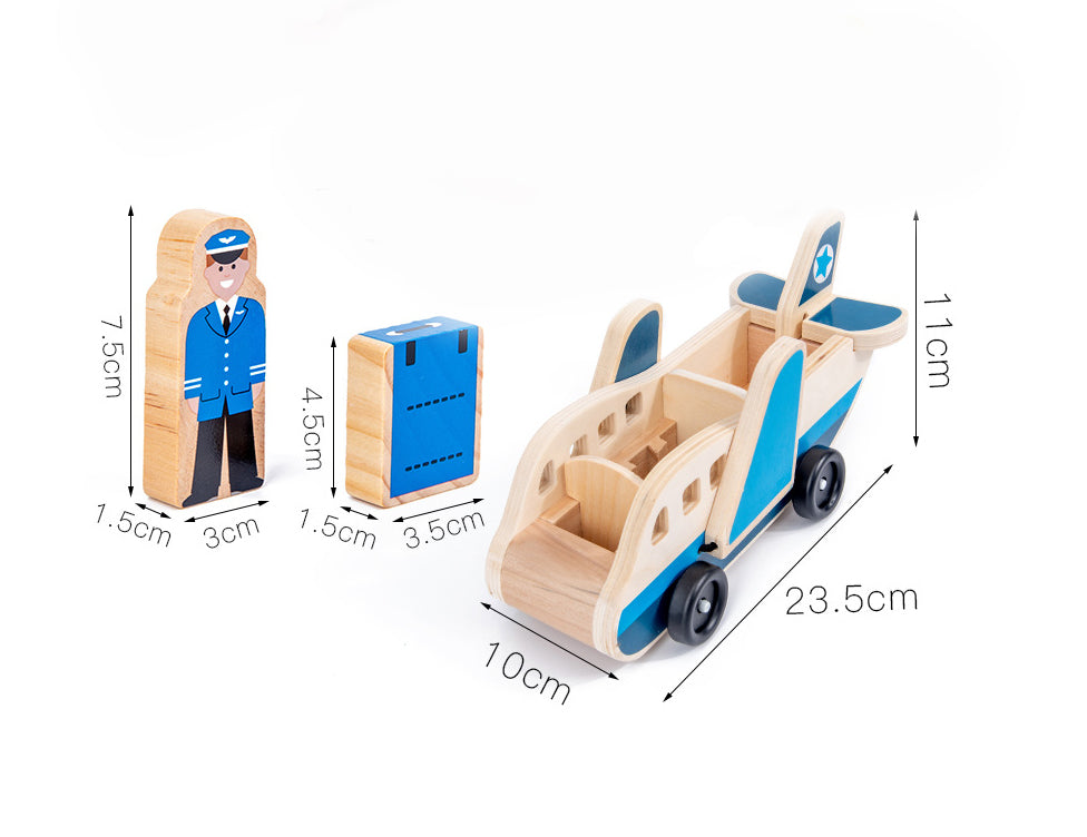 Avión de Madera con Pasajeros, Piloto y Maletas – Juego de viaje para imaginar y aprender