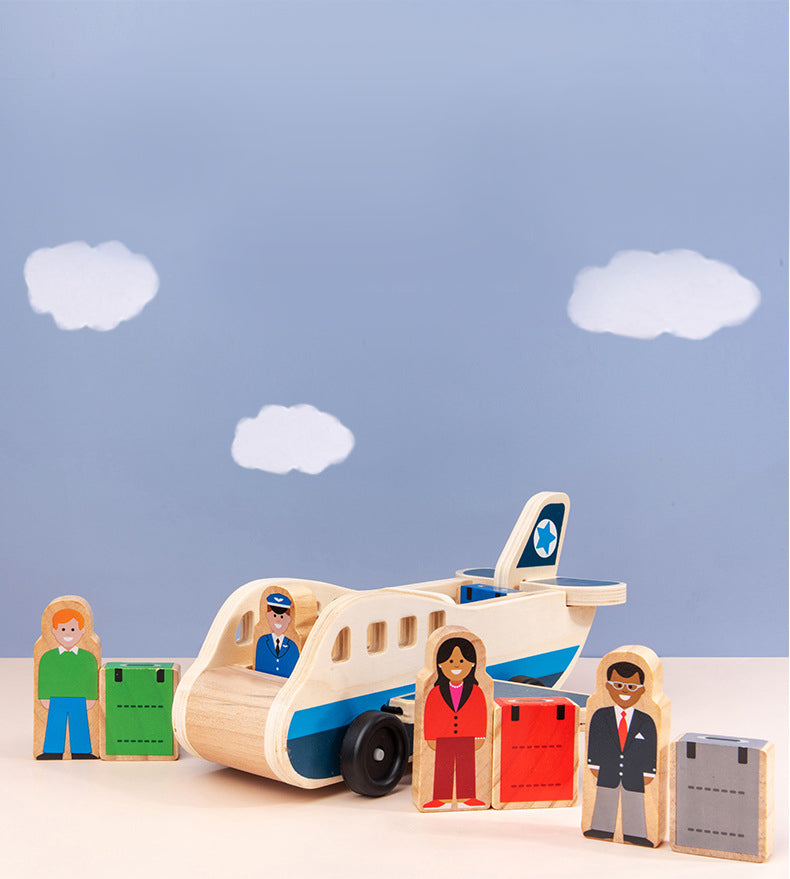 Avión de Madera con Pasajeros, Piloto y Maletas – Juego de viaje para imaginar y aprender