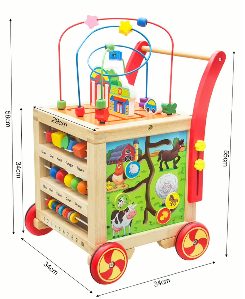 Andador de Madera Montessori – Cubo Multifuncional de la Granja