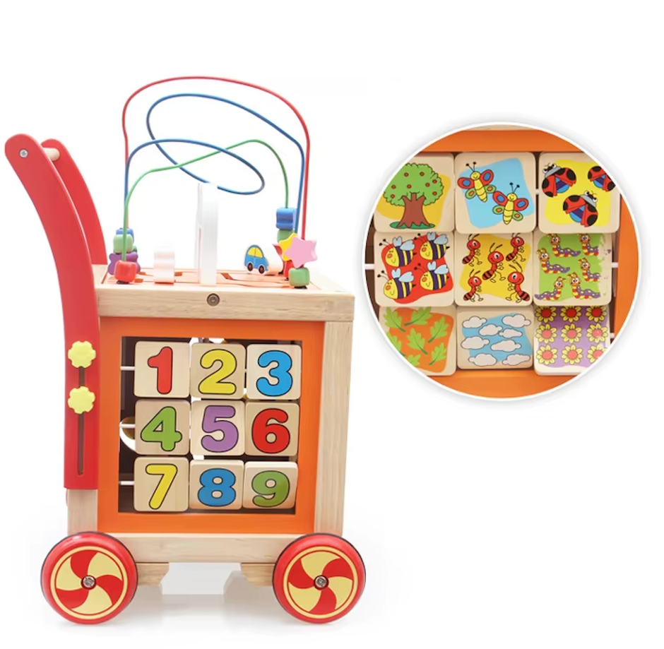 Andador de Madera Montessori – Cubo Multifuncional de la Granja