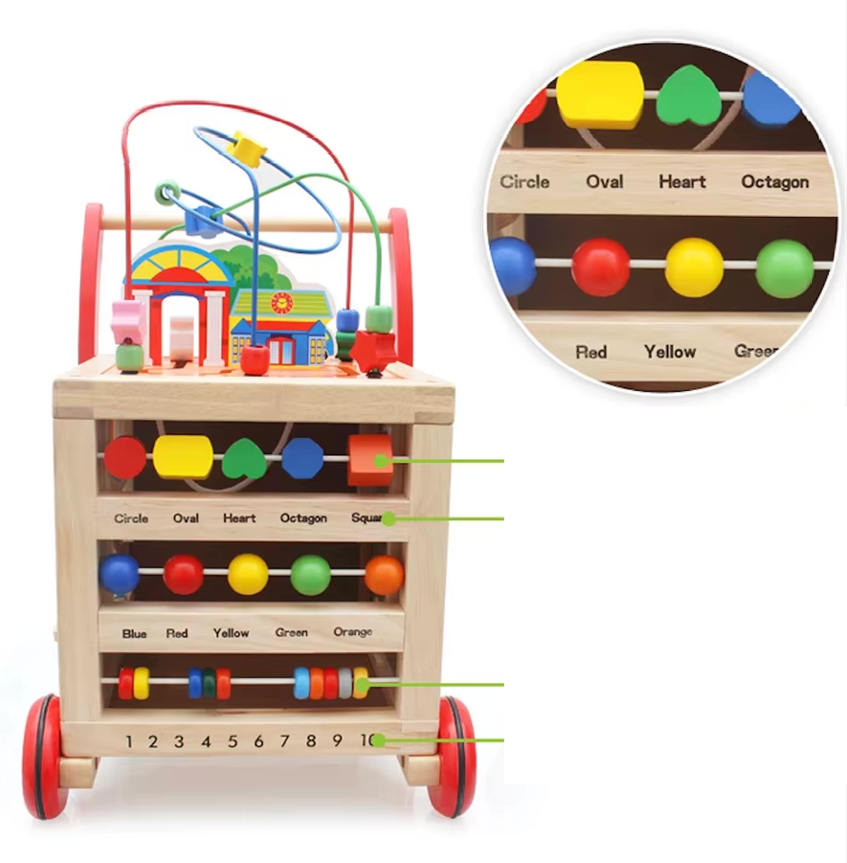 Andador de Madera Montessori – Cubo Multifuncional de la Granja