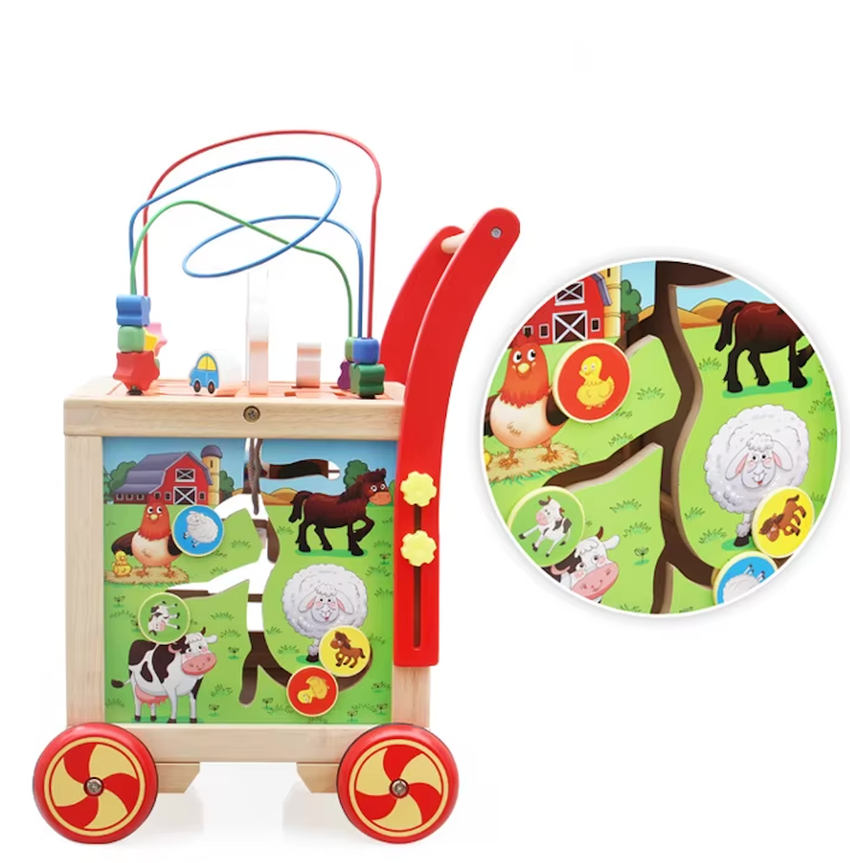 Andador de Madera Montessori – Cubo Multifuncional de la Granja