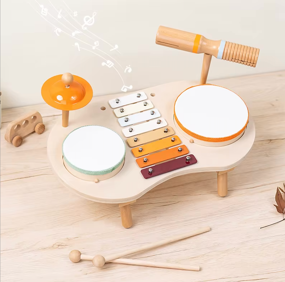 Batería Musical de Madera – Estación de Ritmo y Colores
