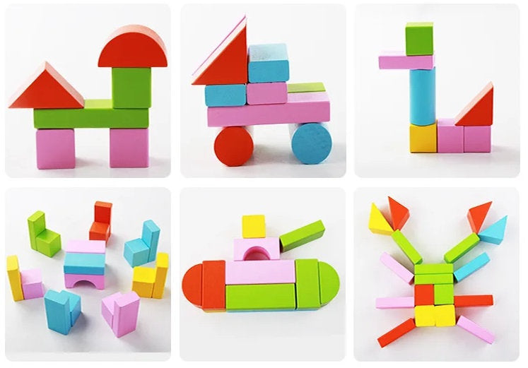 Castillos y Criaturas – Set de 50 Bloques de Construcción de Madera