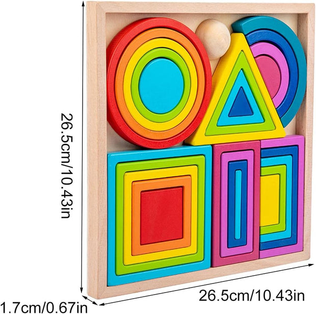 Bloques de Construcción Montessori - Puzzle de Figuras Geométricas de Madera