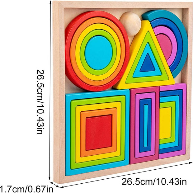 Bloques de Construcción Montessori - Puzzle de Figuras Geométricas de Madera