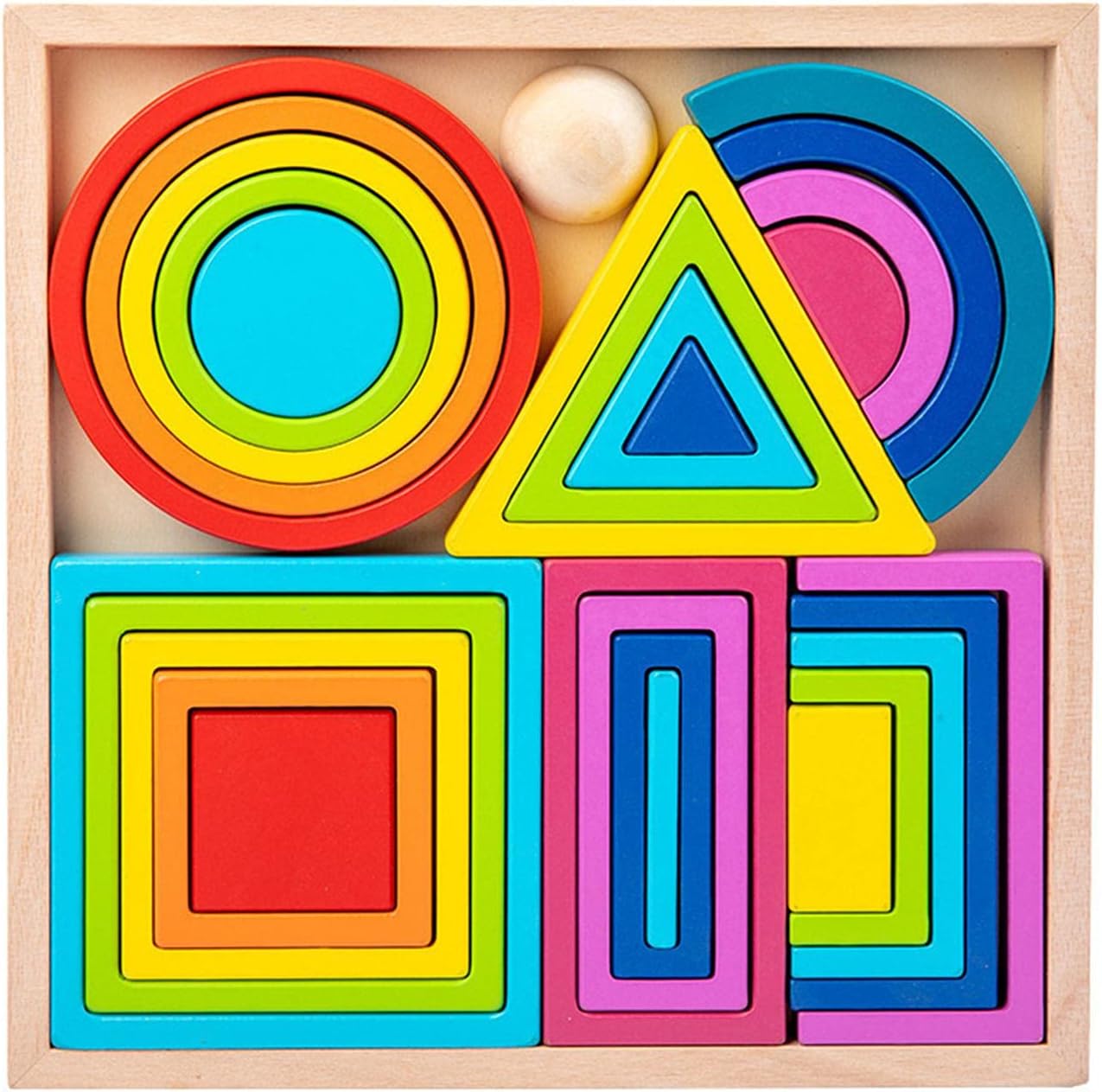 Bloques de Construcción Montessori - Puzzle de Figuras Geométricas de Madera