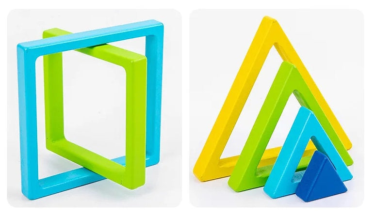 Bloques de Construcción Montessori - Puzzle de Figuras Geométricas de Madera