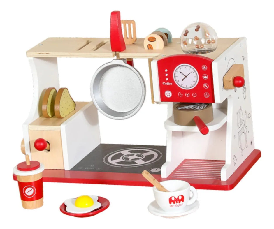 Breakfast Bar Deluxe – Desayunador de Madera con Cafetera, Tostadora y Accesorios