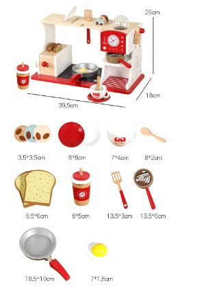 Breakfast Bar Deluxe – Desayunador de Madera con Cafetera, Tostadora y Accesorios