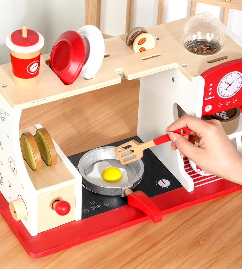 Breakfast Bar Deluxe – Desayunador de Madera con Cafetera, Tostadora y Accesorios