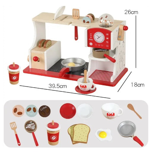 Breakfast Bar Deluxe – Desayunador de Madera con Cafetera, Tostadora y Accesorios