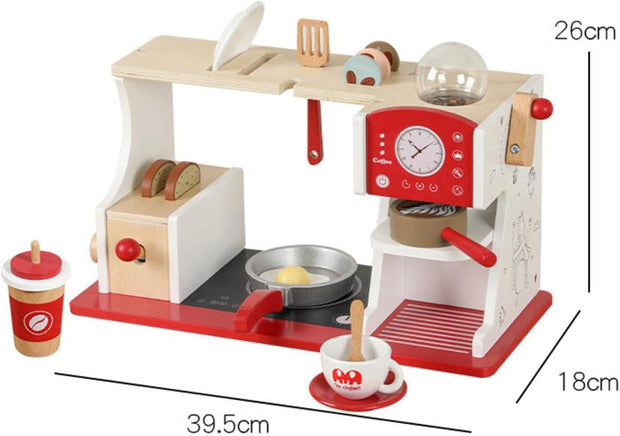 Breakfast Bar Deluxe – Desayunador de Madera con Cafetera, Tostadora y Accesorios