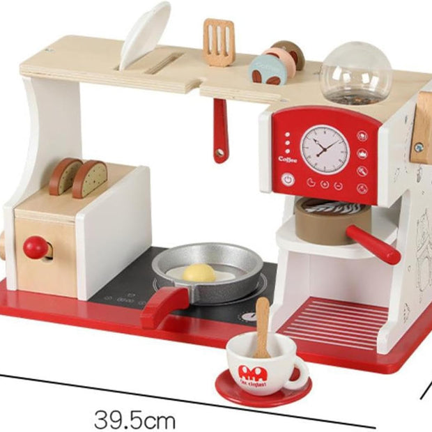 Breakfast Bar Deluxe – Desayunador de Madera con Cafetera, Tostadora y Accesorios