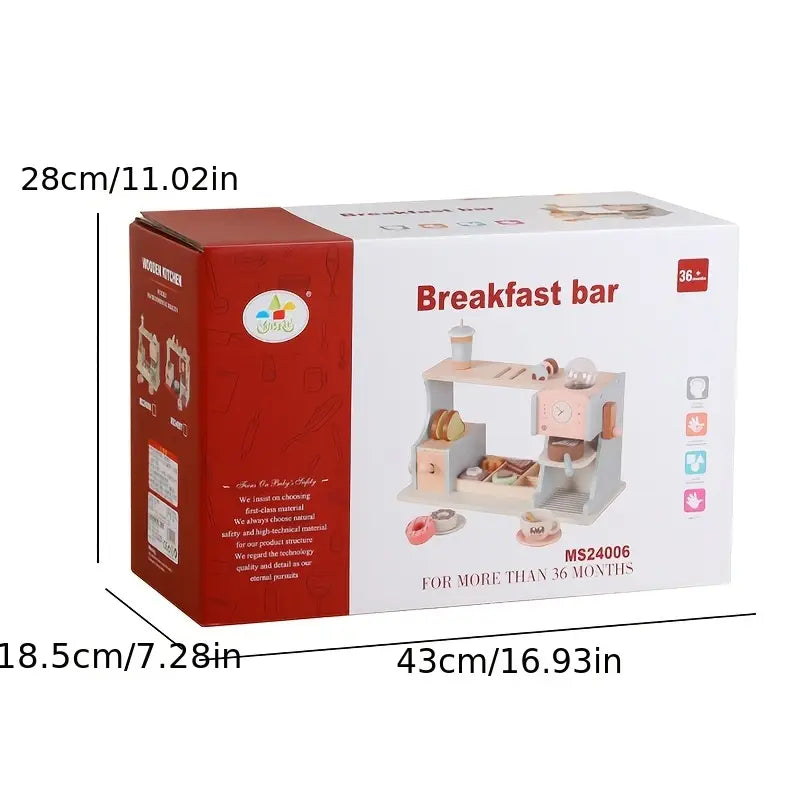 Breakfast Bar Deluxe – Desayunador de Madera con Cafetera, Tostadora y Accesorios