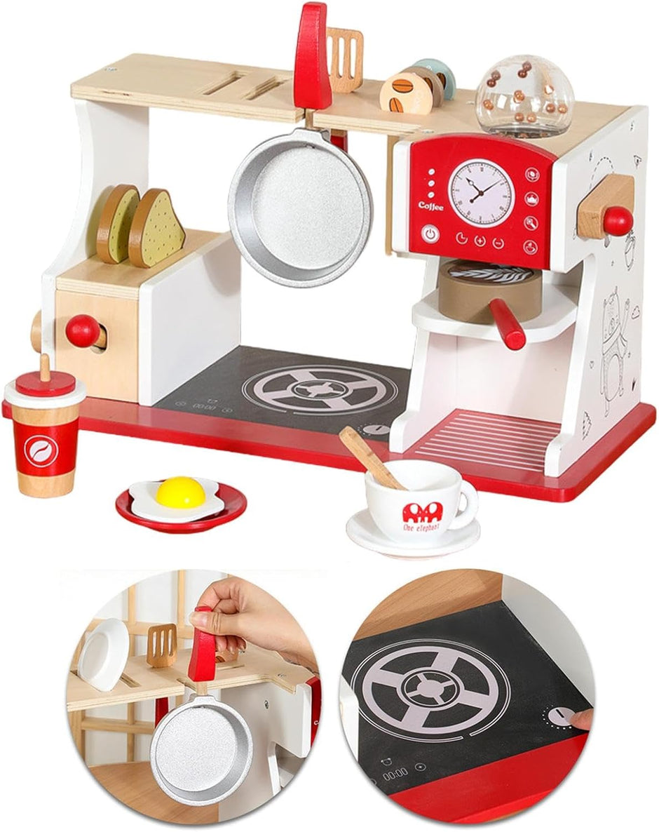 Breakfast Bar Deluxe – Desayunador de Madera con Cafetera, Tostadora y Accesorios