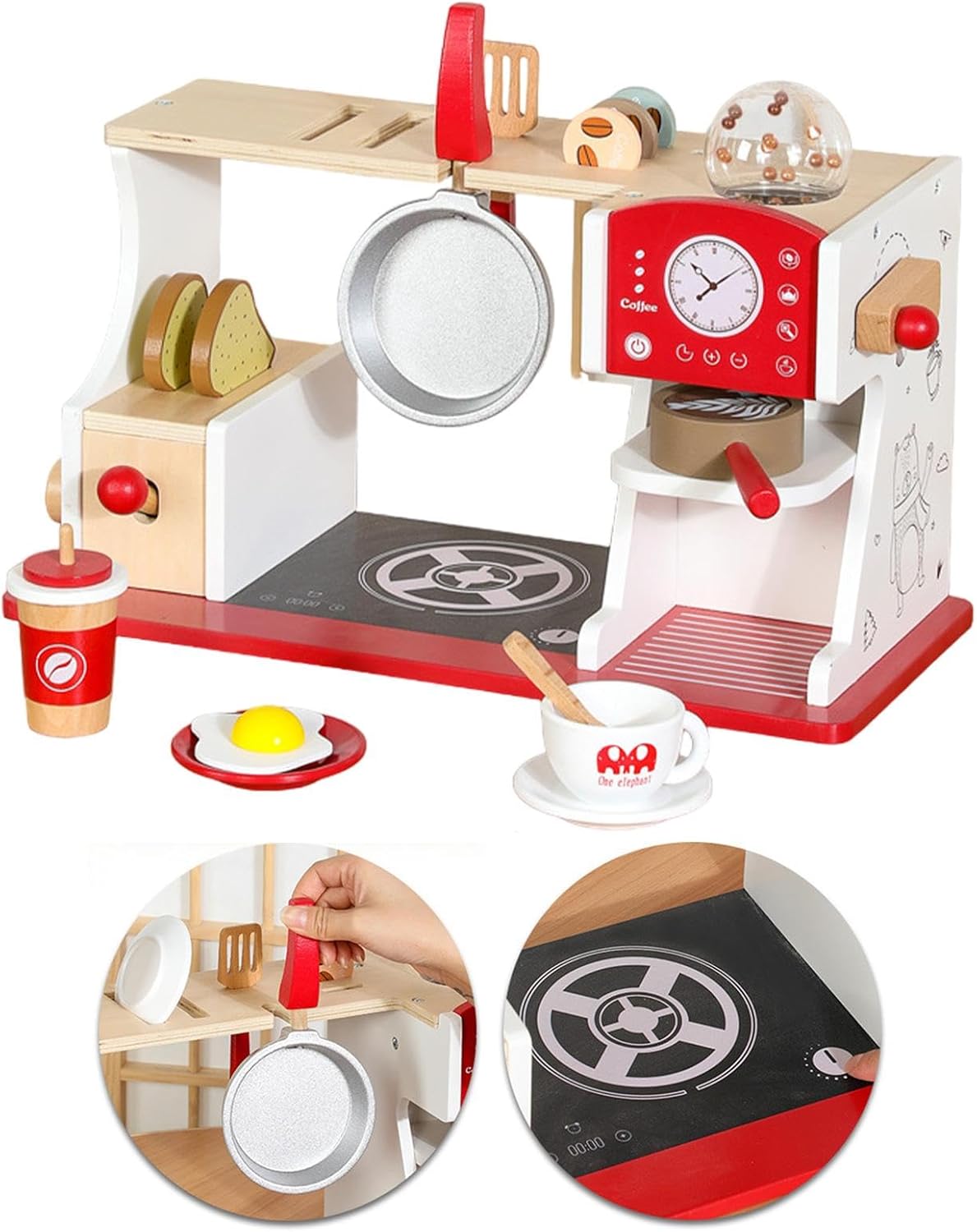 Breakfast Bar Deluxe – Desayunador de Madera con Cafetera, Tostadora y Accesorios