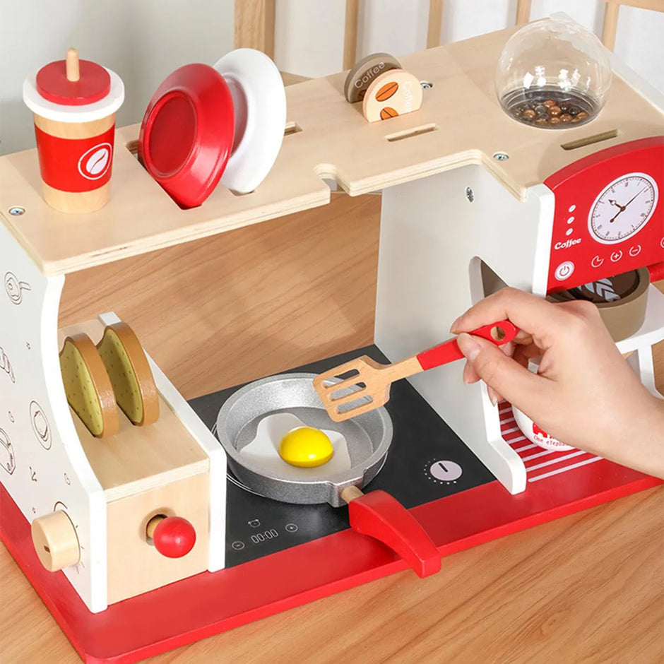 Breakfast Bar Deluxe – Desayunador de Madera con Cafetera, Tostadora y Accesorios