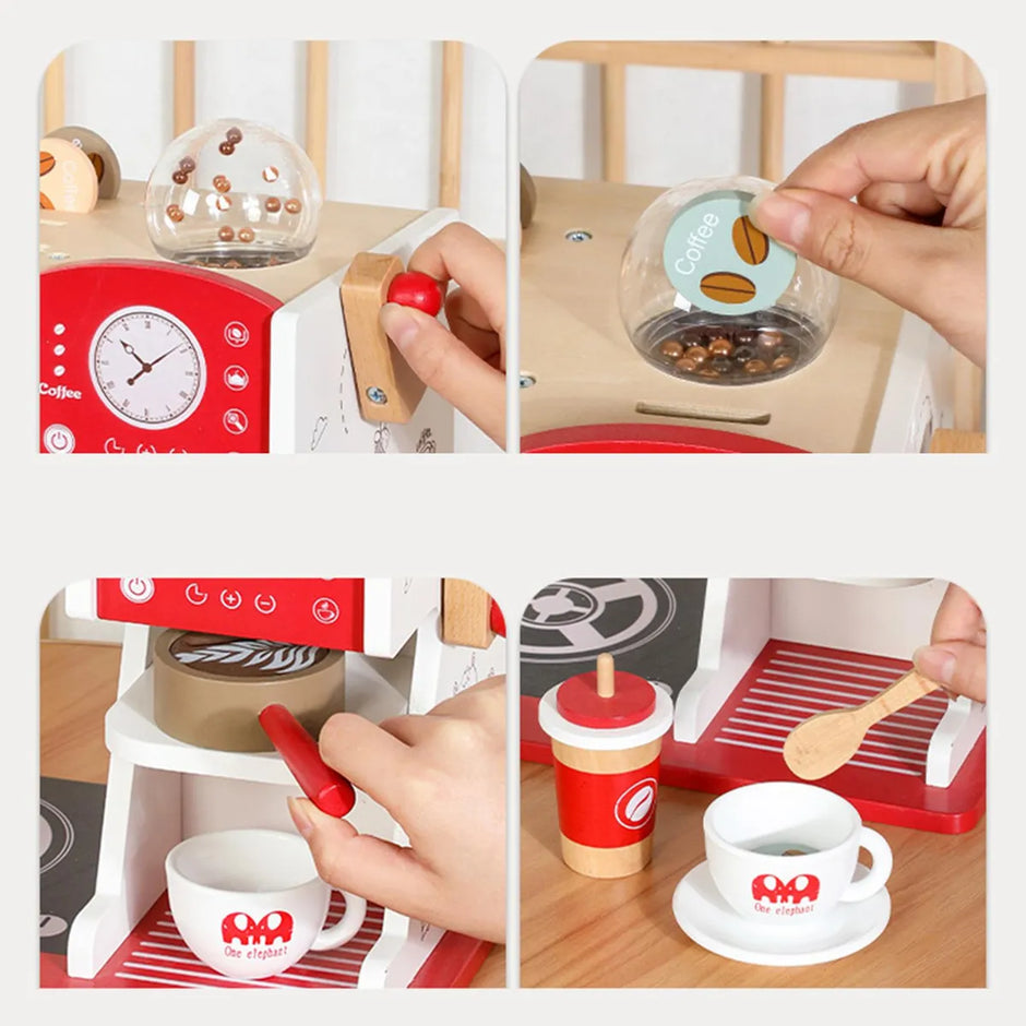 Breakfast Bar Deluxe – Desayunador de Madera con Cafetera, Tostadora y Accesorios