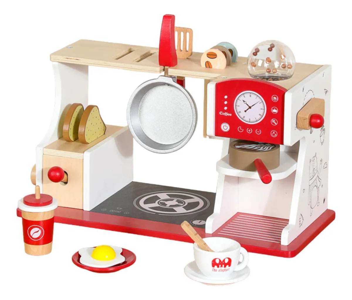 Breakfast Bar Deluxe – Desayunador de Madera con Cafetera, Tostadora y Accesorios