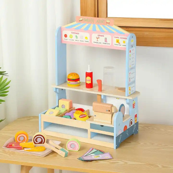 Burger Shop de Madera – Arma, Corta y Sirve: Juego de Comida Rápida Montessori