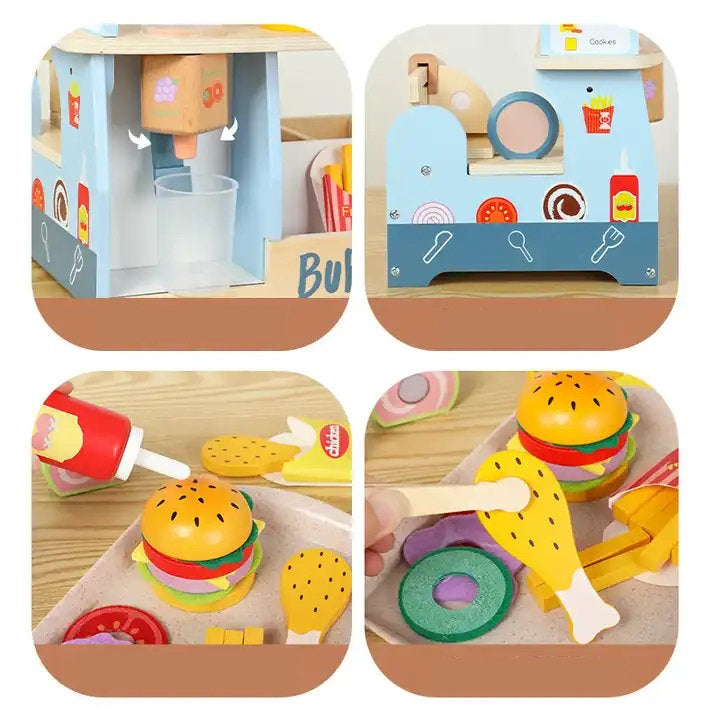 Burger Shop de Madera – Arma, Corta y Sirve: Juego de Comida Rápida Montessori
