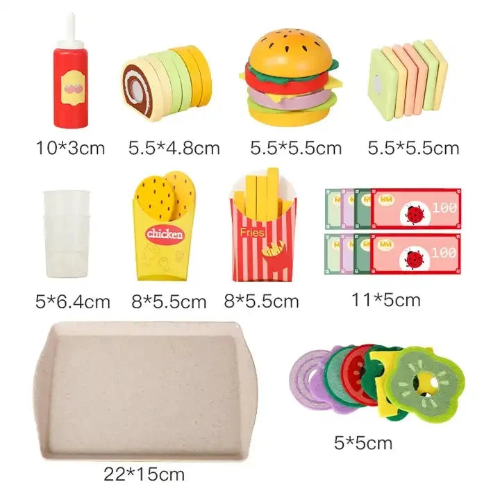 Burger Shop de Madera – Arma, Corta y Sirve: Juego de Comida Rápida Montessori