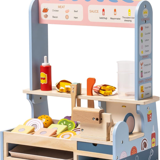 Burger Shop de Madera – Arma, Corta y Sirve: Juego de Comida Rápida Montessori