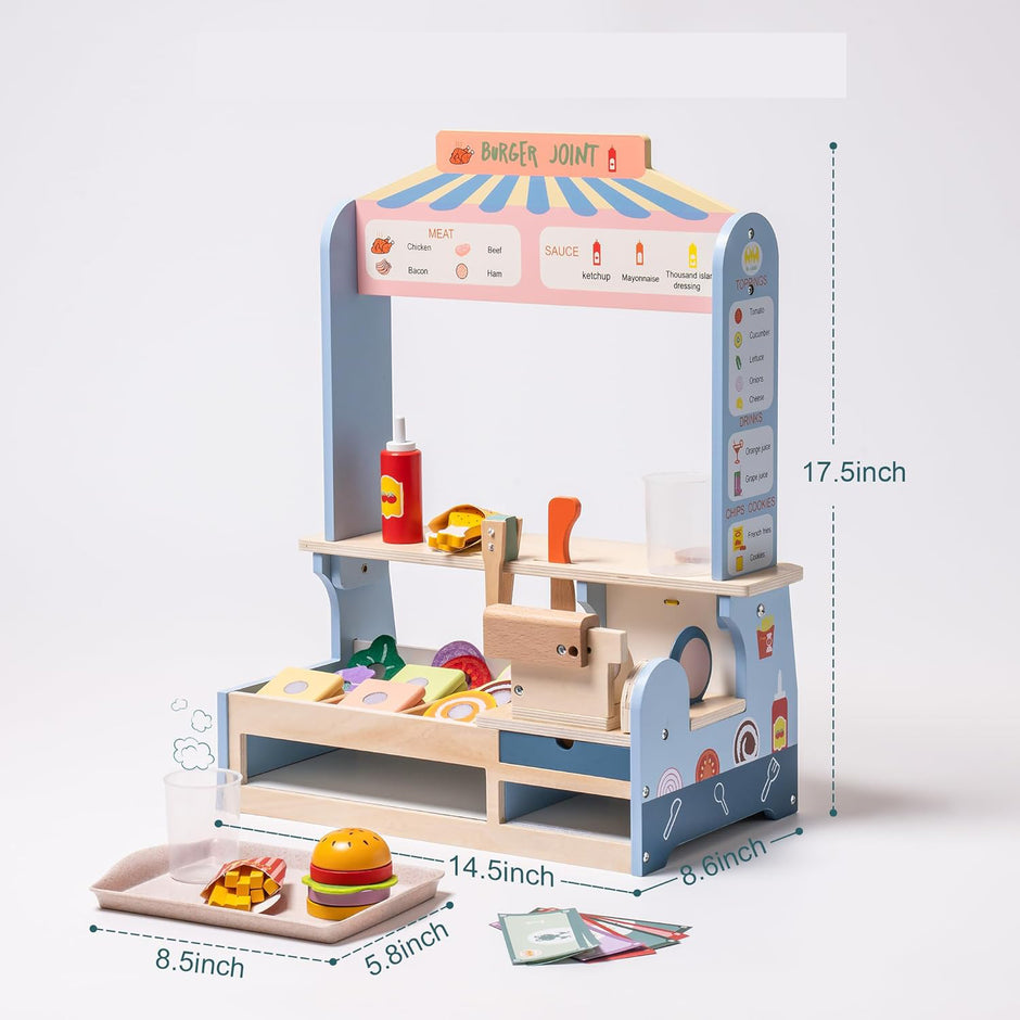 Burger Shop de Madera – Arma, Corta y Sirve: Juego de Comida Rápida Montessori